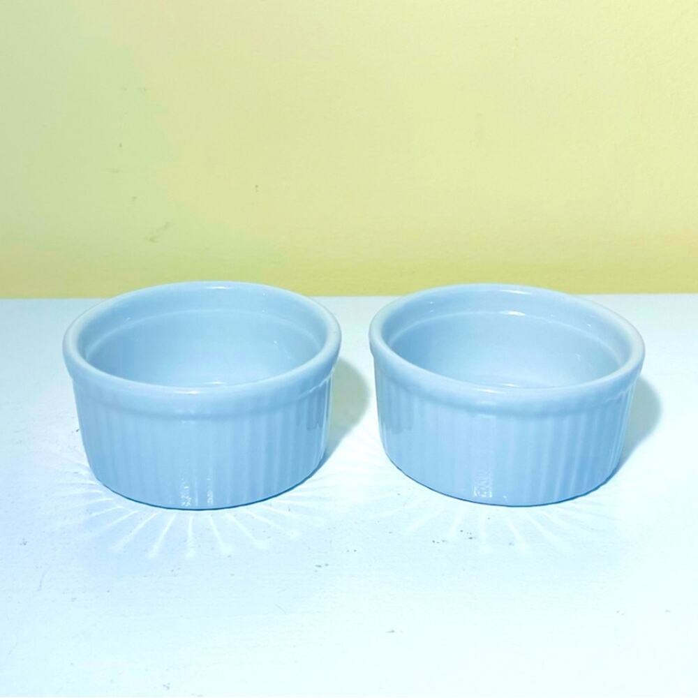 2 Vtg BIA Cordon Bleu Ramekins 3.5" Soufflé Custard Bowls Porcelain Food Prep